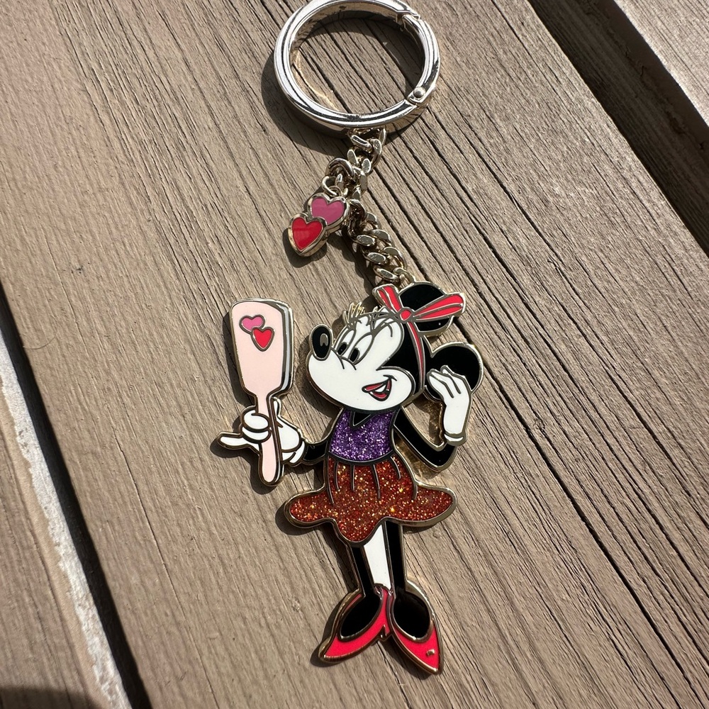 Kate Spade New York Minnie Mouse Glitter Enamel Keychain NWOT